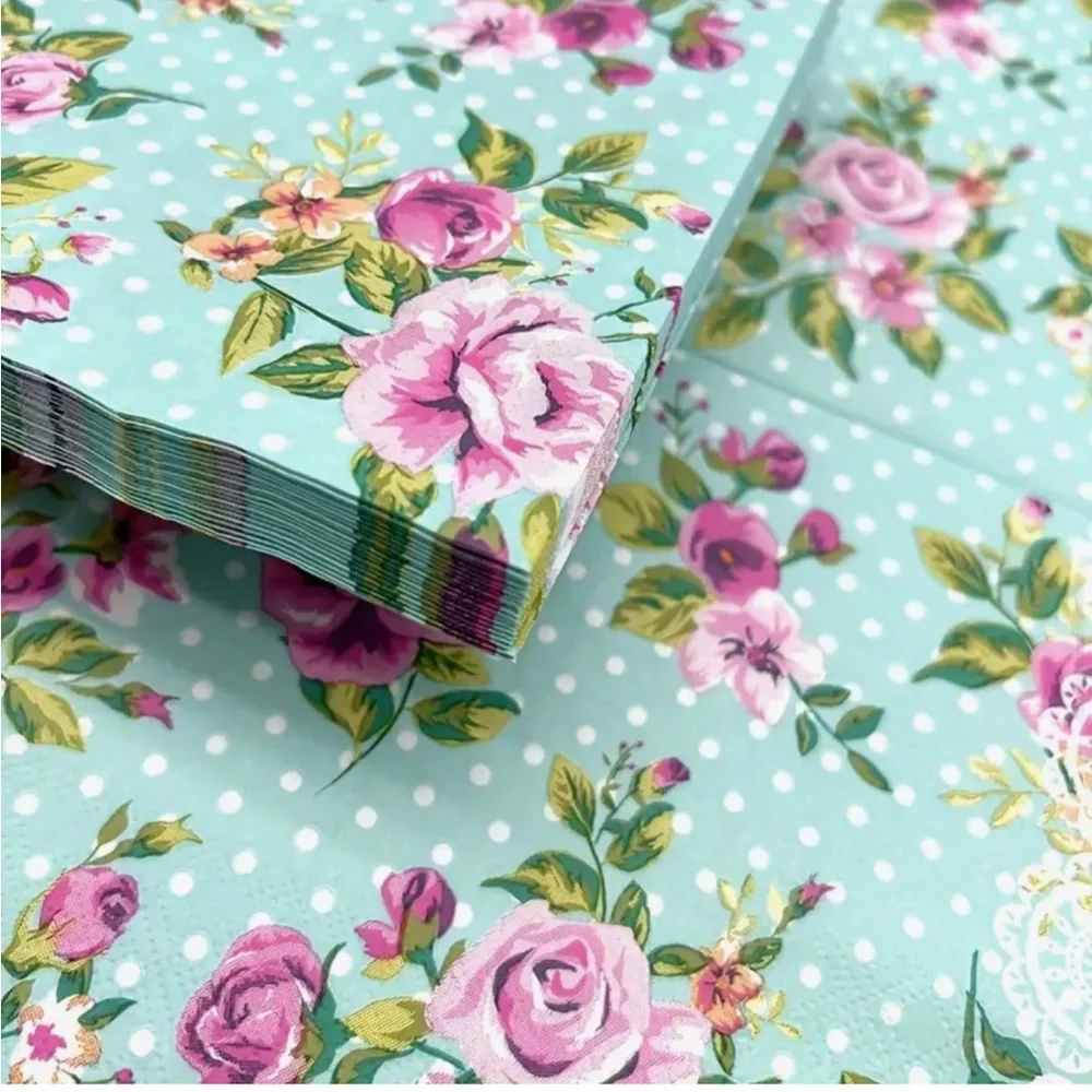 Rose Pink Floral with Faux Lace Border Luncheon Napkins, 20 ct